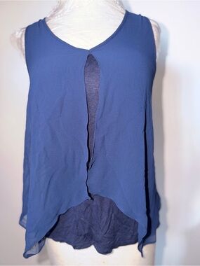 Bwear Navy Blue Sleeveless Layered Split-Front Blouse